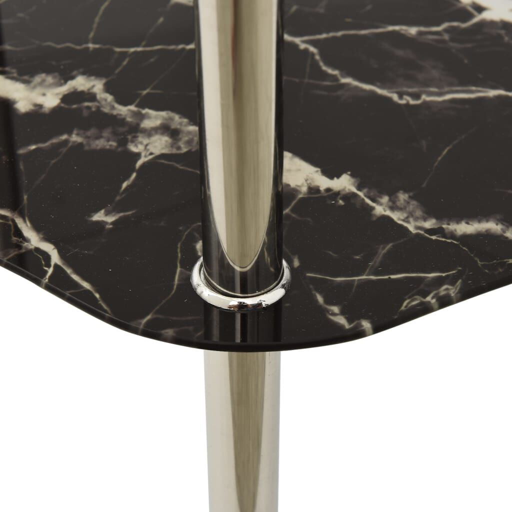 vidaXL 2-Tier Side Table Transparent & Black Marble 38x38x50cm Tempered Glass