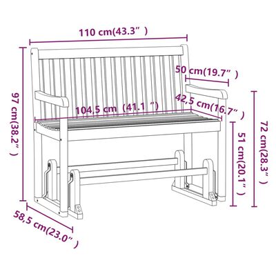 vidaXL Garden Swing Bench 110 cm Solid Acacia Wood