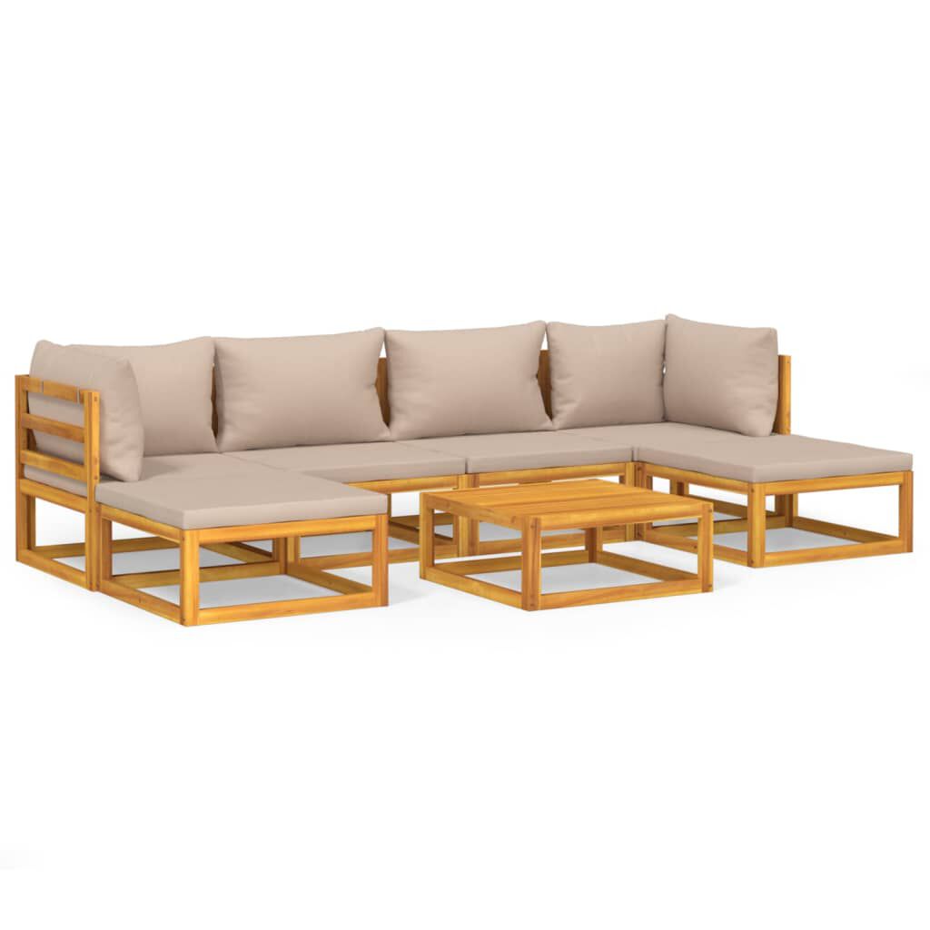 vidaXL 7 Piece Garden Lounge Set with Taupe Cushions Solid Wood