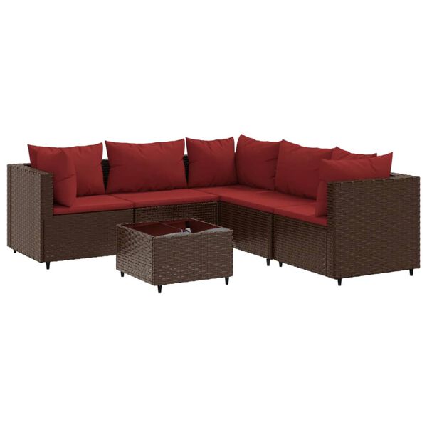 vidaXL 6 Piece Garden Lounge Set with Cushions Brown Poly Rattan