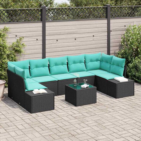 vidaXL Garden Sofa Set 8 pcs Black Poly rattan