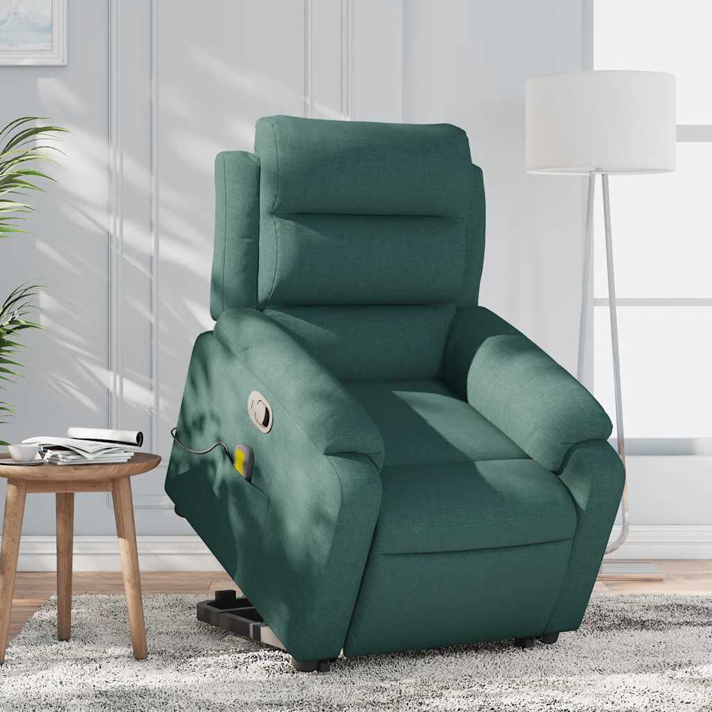 vidaXL Stand up Massage Recliner Chair Dark Green Fabric