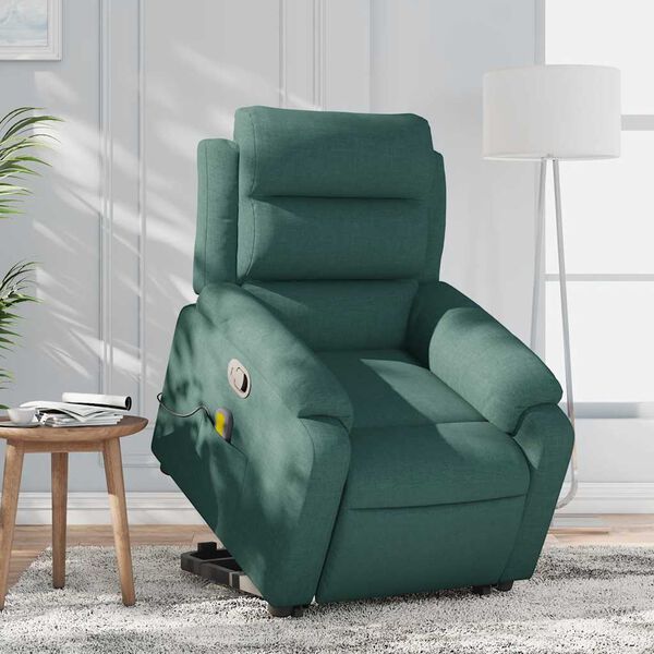 vidaXL Stand up Massage Recliner Chair Dark Green Fabric