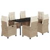 vidaXL 7 Piece Garden Dining Set with Cushions Beige Poly Rattan
