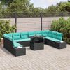 vidaXL Garden Sofa Set with Cushion 11 pcs Black and Blue Poly Rattan