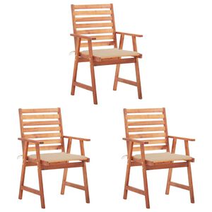 vidaXL Outdoor Dining Chairs 3 pcs with Cushions Solid Acacia Wood