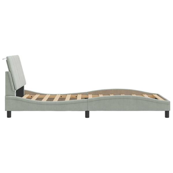 vidaXL Bed Frame with LED without Mattress "Hanko" Light Grey 100x203 cm Velvet
