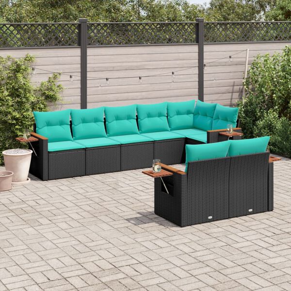 vidaXL 8 Piece Garden Sofa Set with Cushions Black Poly Rattan