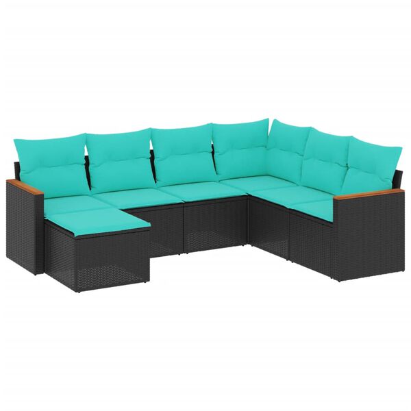 vidaXL 7 Piece Garden Sofa Set with Cushions Black Poly Rattan
