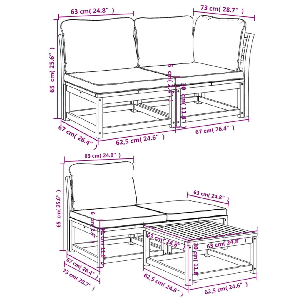 vidaXL 9 Piece Garden Lounge Set with Cushions Solid Wood Acacia