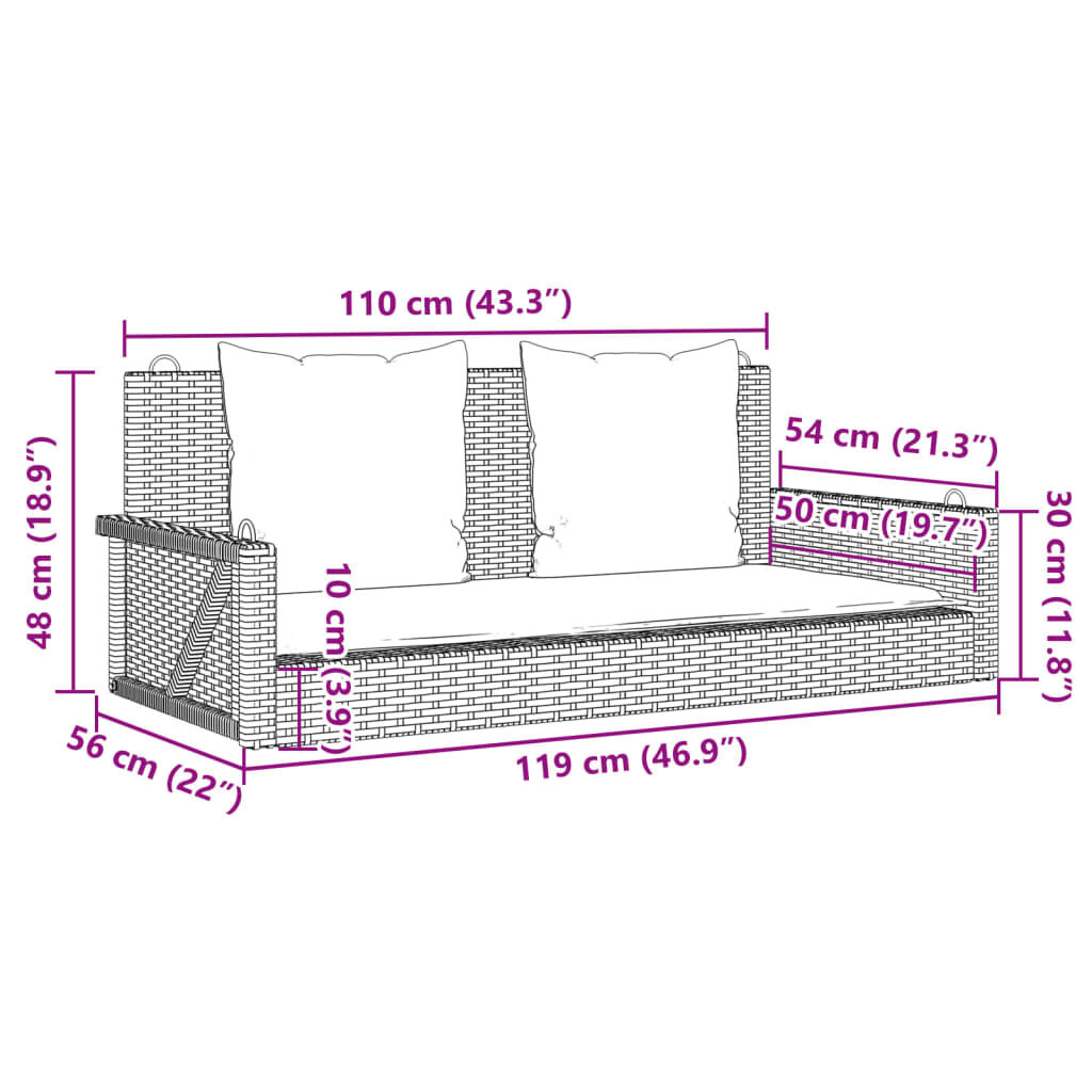 vidaXL Swing Bench with Cushions Beige 119x56x48 cm Poly Rattan