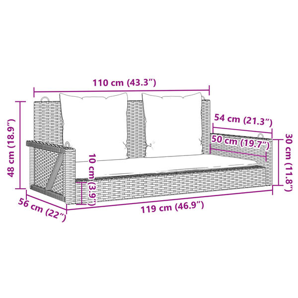 vidaXL Swing Bench with Cushions Beige 119x56x48 cm Poly Rattan