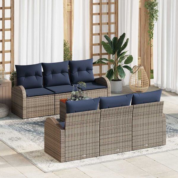 vidaXL 7 Piece Garden Sofa Set with Cushions Grey Poly Rattan Acacia