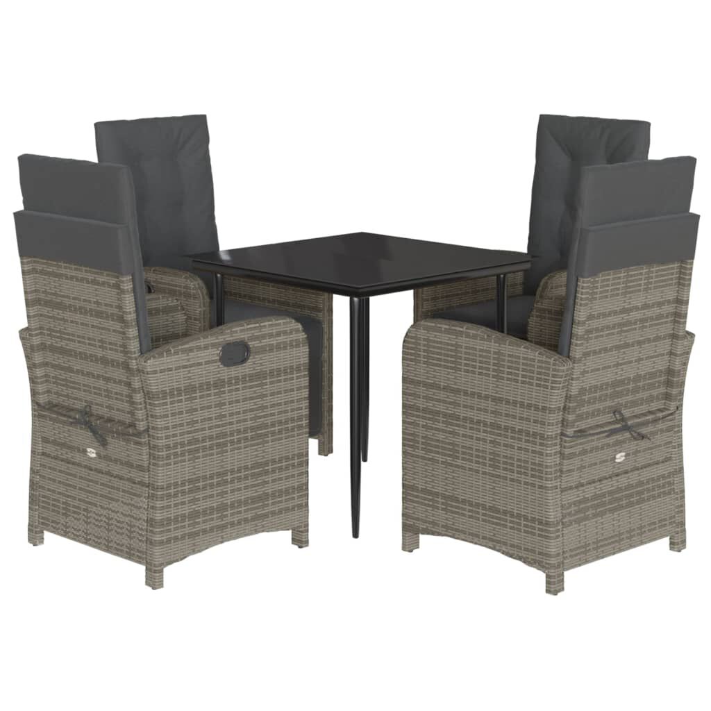 vidaXL 5 Piece Garden Dining Set with Cushions Grey Poly Rattan