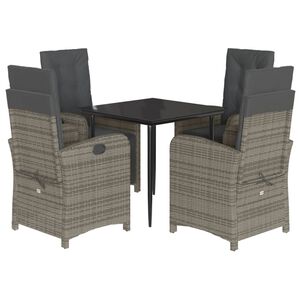 vidaXL 5 Piece Garden Dining Set with Cushions Grey Poly Rattan