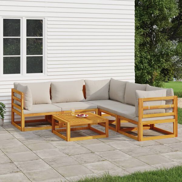 vidaXL 6 Piece Garden Lounge Set with Light Grey Cushions Solid Wood