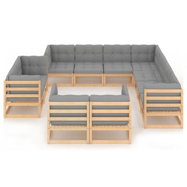vidaXL 11 Piece Garden Lounge Set with Cushions Solid Pinewood