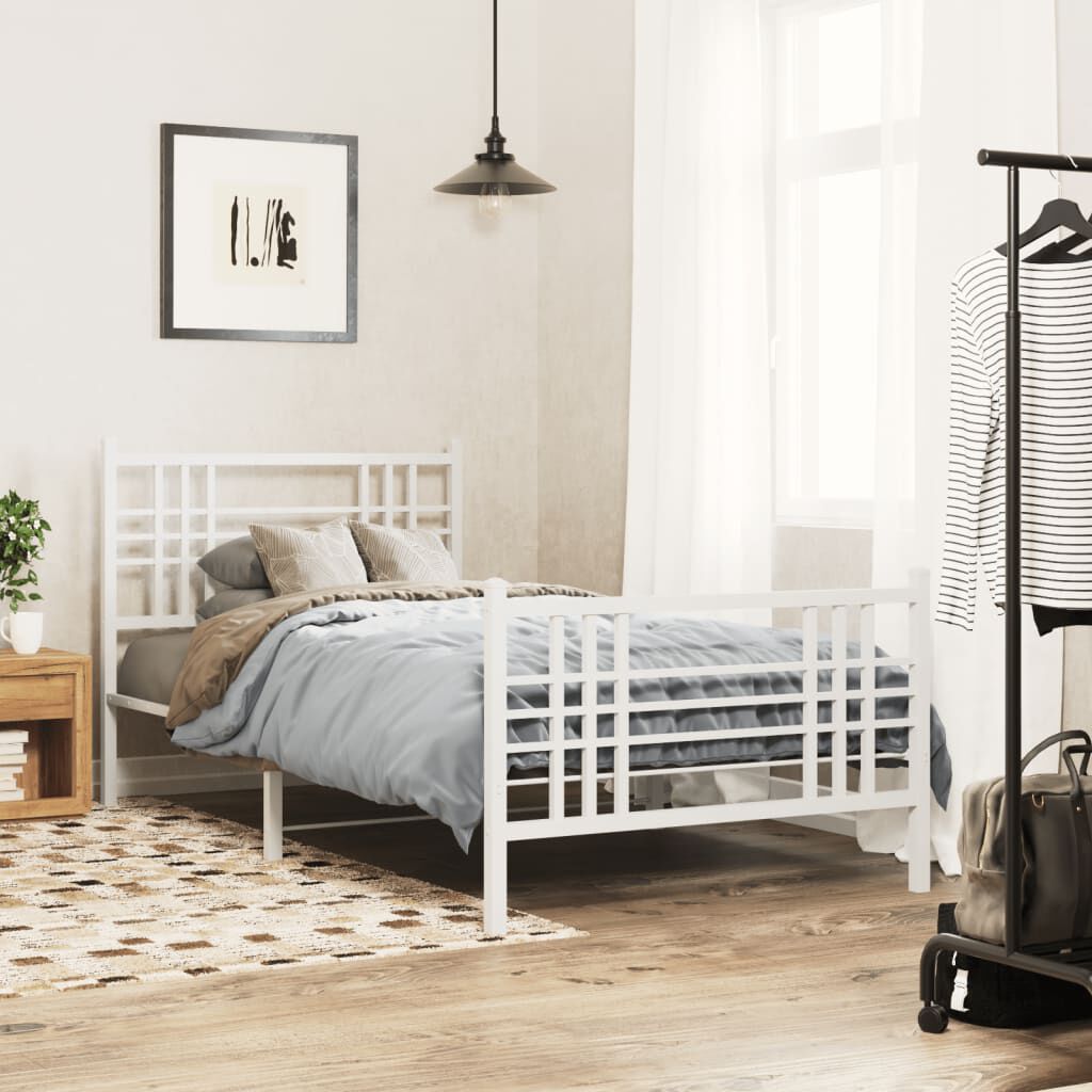 vidaXL Metal Bed Frame without Mattress with Footboard White 100x200cm