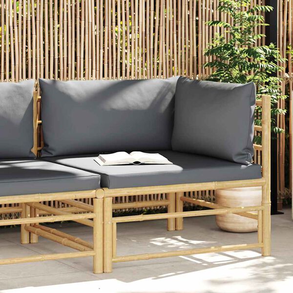 vidaXL Garden Corner Sofa with Dark Grey Cushions Bamboo