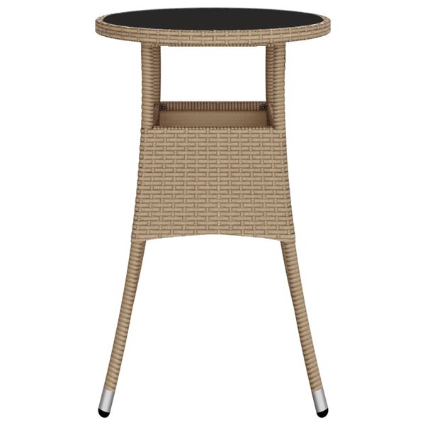 vidaXL Garden Table Ø60x75 cm Tempered Glass and Poly Rattan Beige