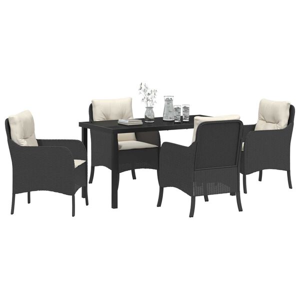 vidaXL Garden Dining Set with Cushion 5 pcs Black Poly Rattan