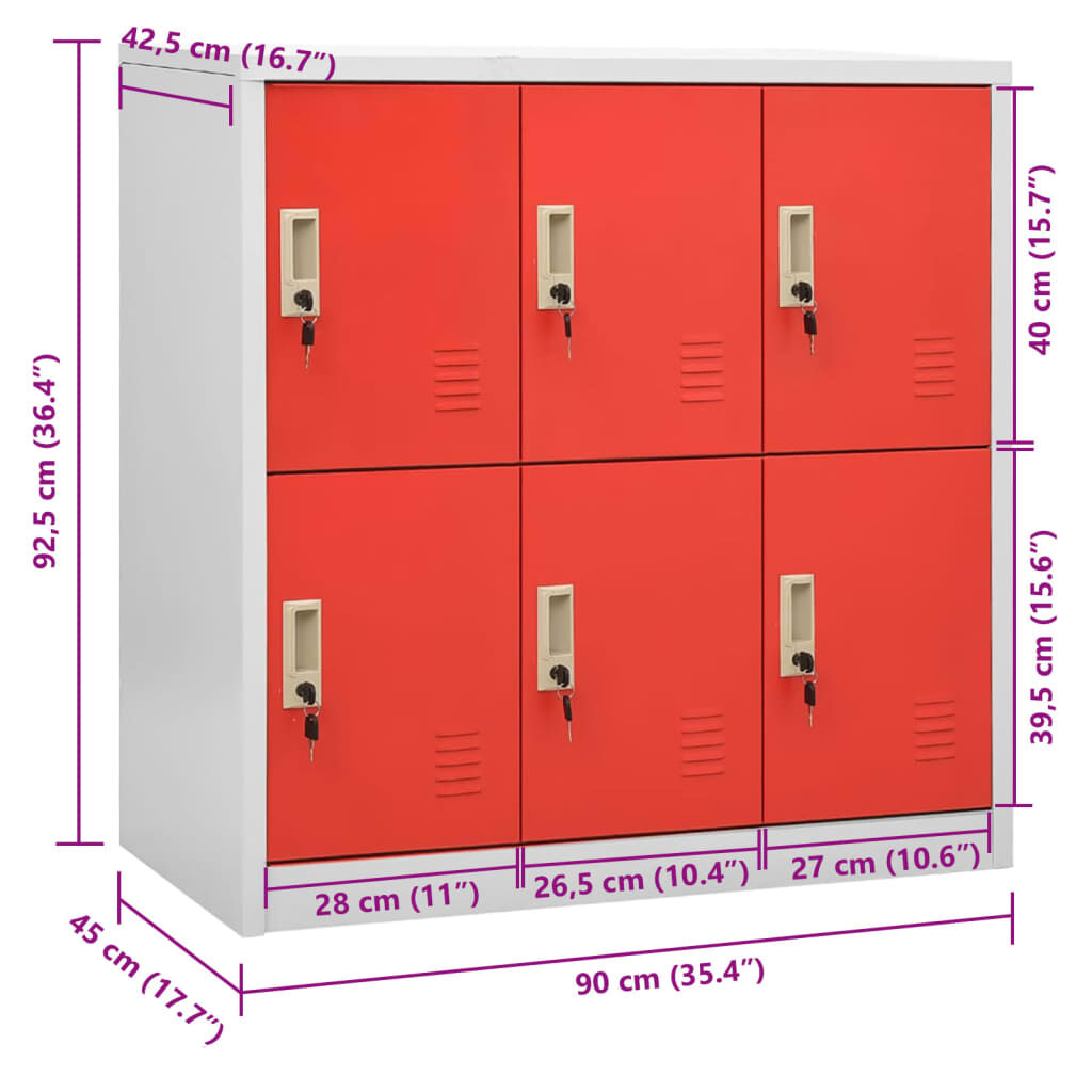 vidaXL Locker Cabinet Light Grey and Red 90x45x92.5 cm Steel