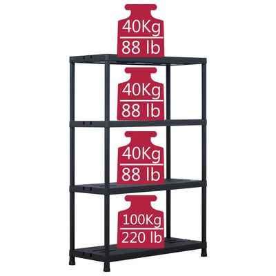 vidaXL Storage Shelf Racks 2 pcs Black 220 kg 90x40x138 cm Plastic