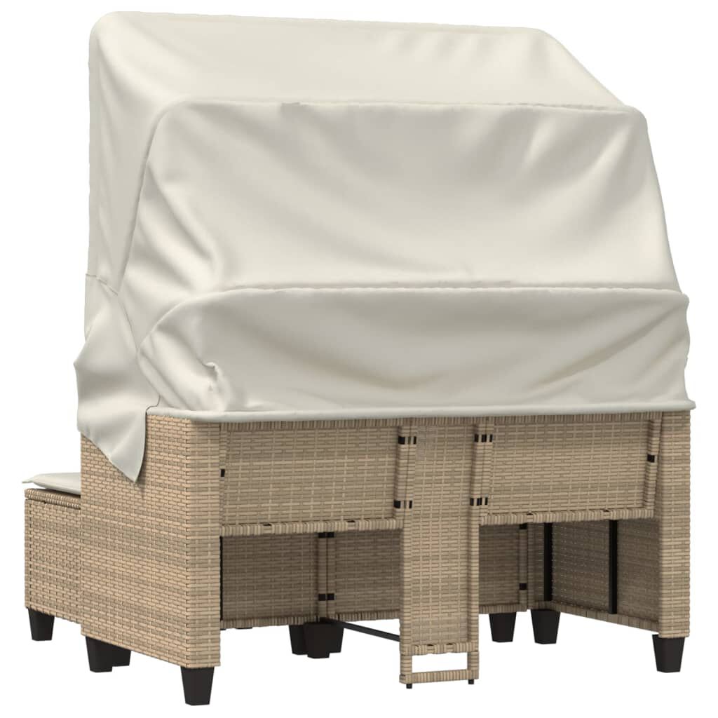 vidaXL Garden Sofa 2-Seater with Canopy and Stools Beige Poly Rattan