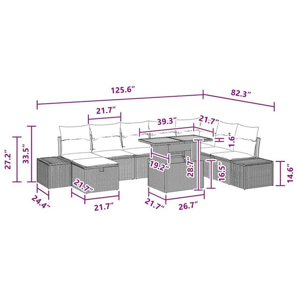 vidaXL Garden Sofa Set Height-Adjustable 9 pcs Black Poly Rattan