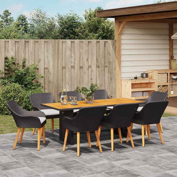 vidaXL Garden Dining Set 9 pcs Black and brown Poly Rattan