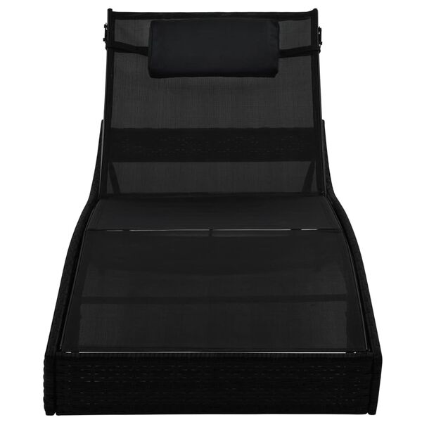 vidaXL Sun Lounger with Pillow Poly Rattan Black