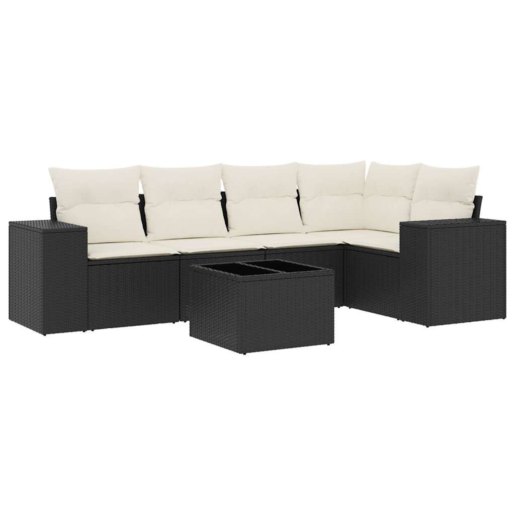 vidaXL 6 Piece Garden Sofa Set with Cushions Black Poly Rattan