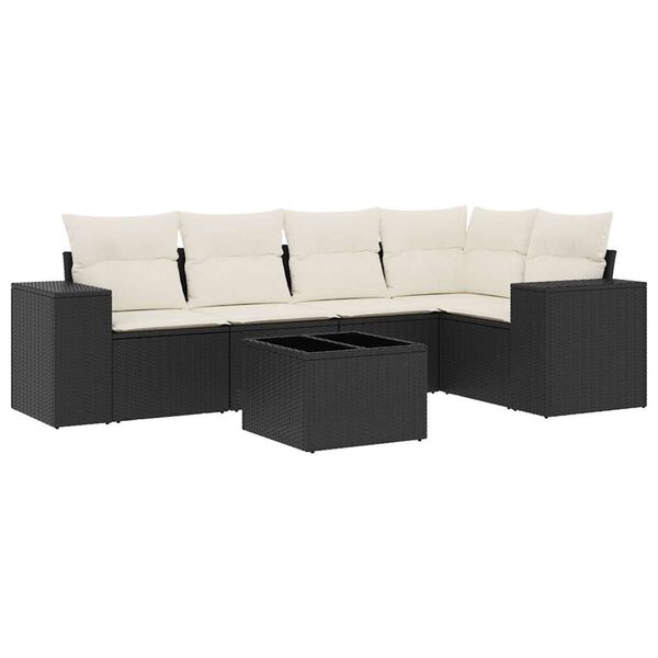 vidaXL 6 Piece Garden Sofa Set with Cushions Black Poly Rattan