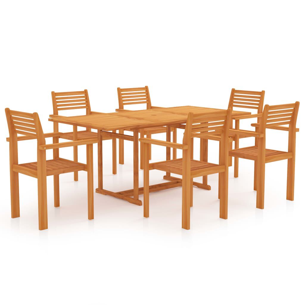 vidaXL 7 Piece Garden Dining Set Solid Teak Wood