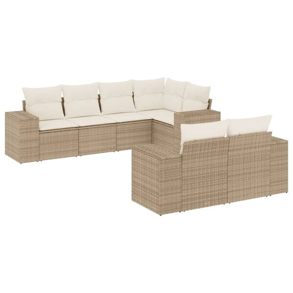 vidaXL 7 Piece Garden Sofa Set with Cushions Beige Poly Rattan