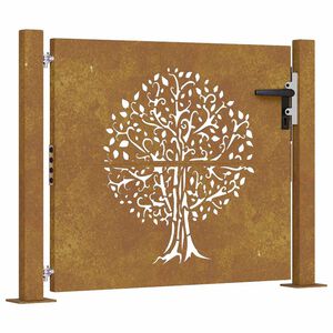 vidaXL Garden Gate 105x80 cm Corten Steel Tree Design