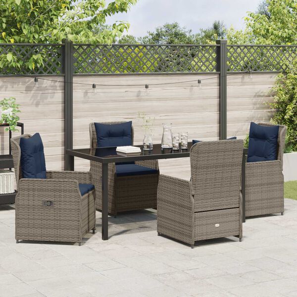 vidaXL Garden Dining Set 5 pcs Grey Poly rattan