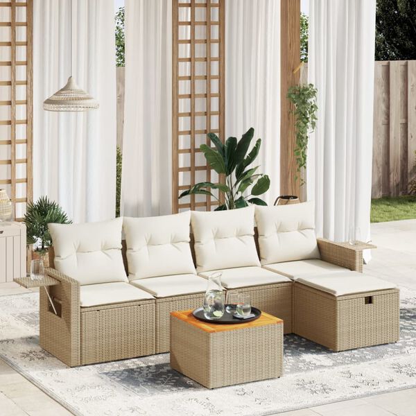 vidaXL 6 Piece Garden Sofa Set with Cushions Beige Poly Rattan