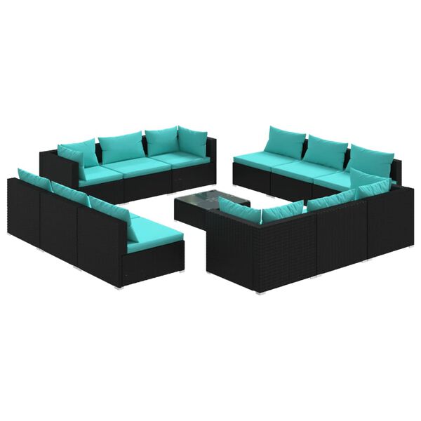 vidaXL 13 Piece Garden Lounge Set with Cushions Poly Rattan Black