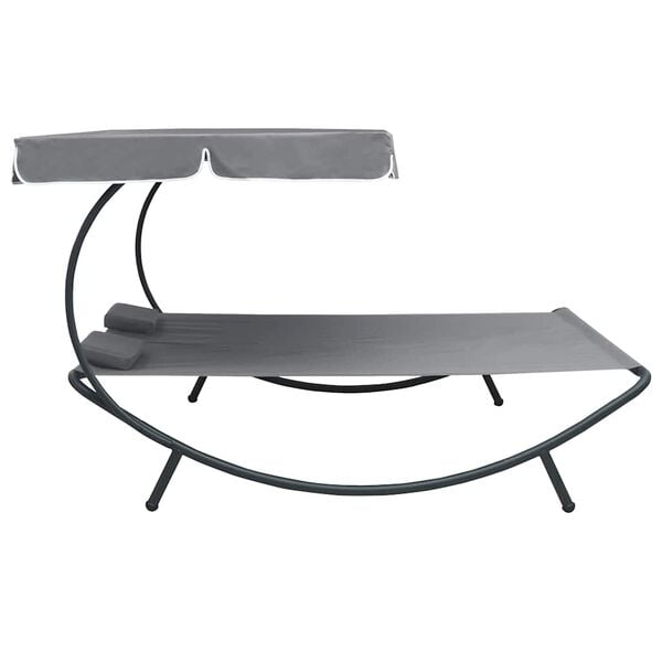 vidaXL Outdoor Lounge Bed with Canopy and Pillows Grey