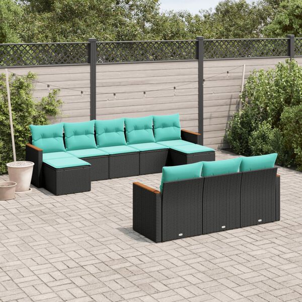 vidaXL 10 Piece Garden Sofa Set with Cushions Black Poly Rattan