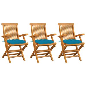 vidaXL Garden Chairs with Light Blue Cushions 3 pcs Solid Teak Wood