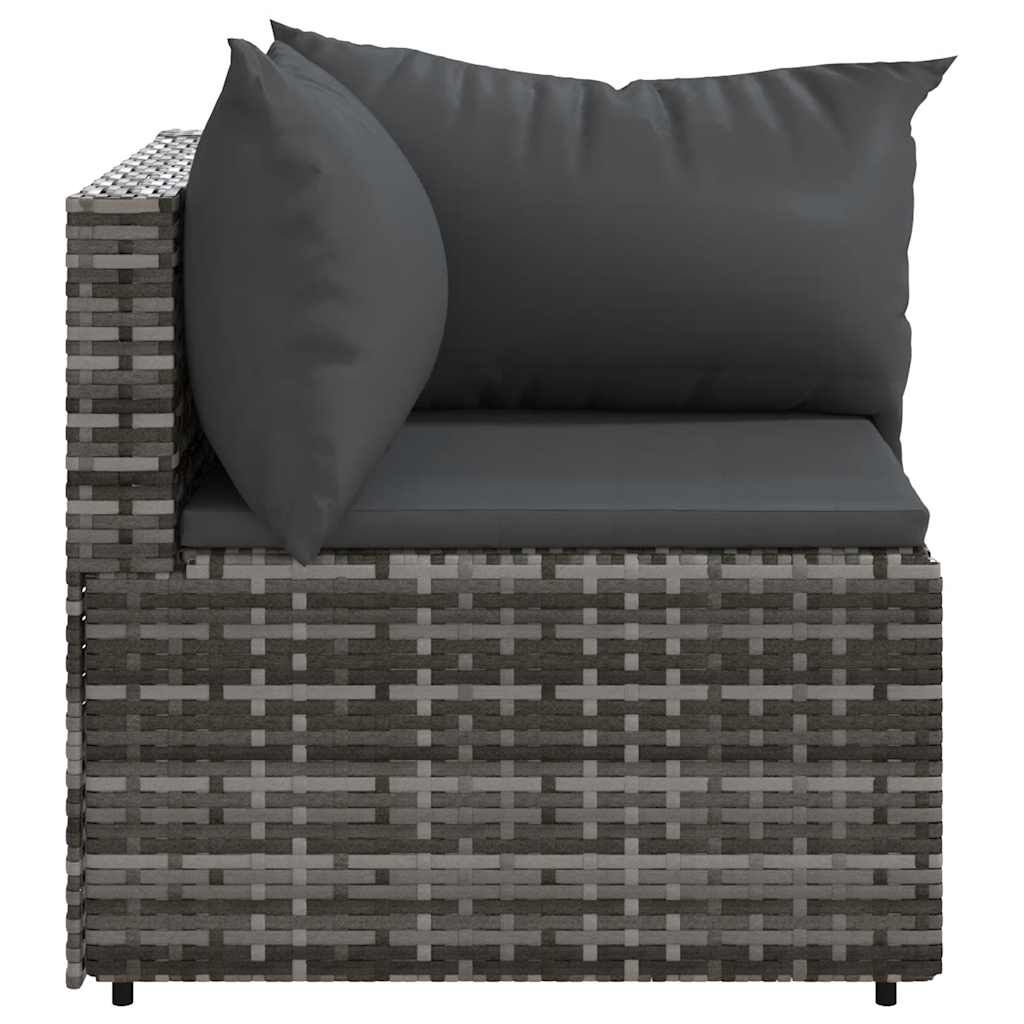 vidaXL Garden Corner Sofas with Cushions 2 pcs Grey Poly Rattan