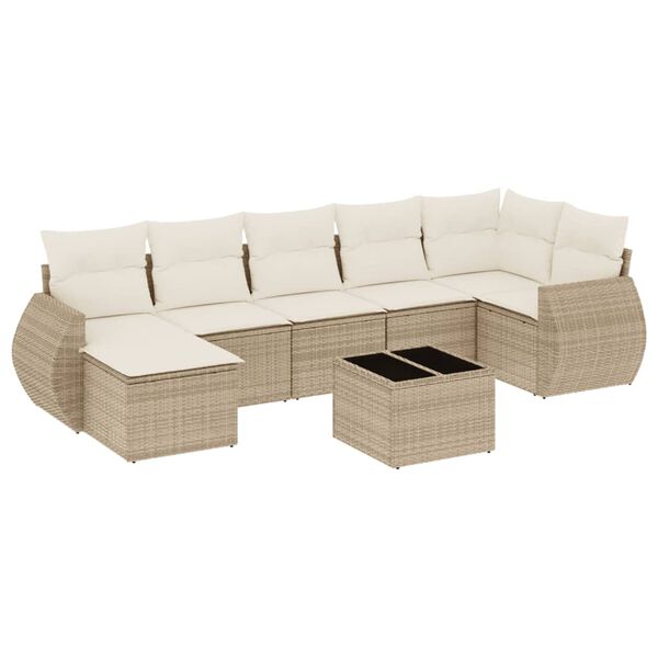 vidaXL 8 Piece Garden Sofa Set with Cushions Beige Poly Rattan