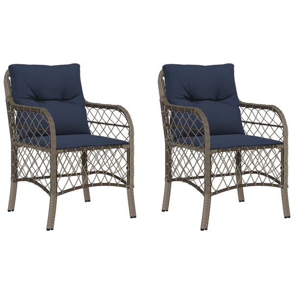 vidaXL Garden Chairs with Cushions 2 pcs Grey Poly Rattan