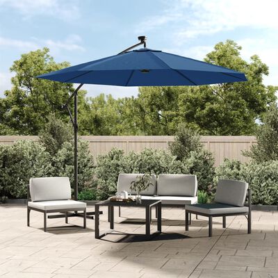 vidaXL Cantilever Garden Parasol with LED Lights and Steel Pole 300 cm Azure