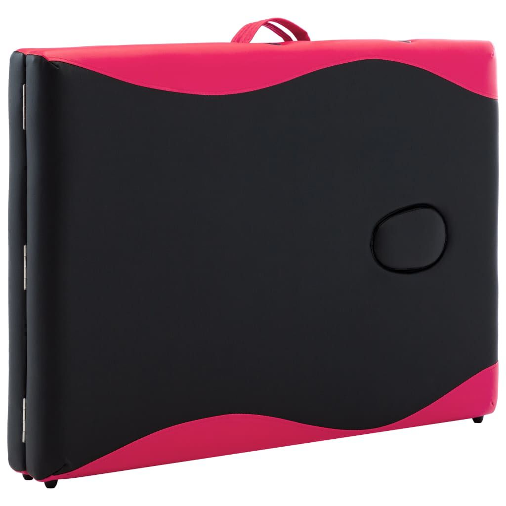 vidaXL Foldable Massage Table 2 Zones Wood Black and Pink