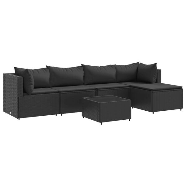 vidaXL 6 Piece Garden Lounge Set with Cushions Black Poly Rattan
