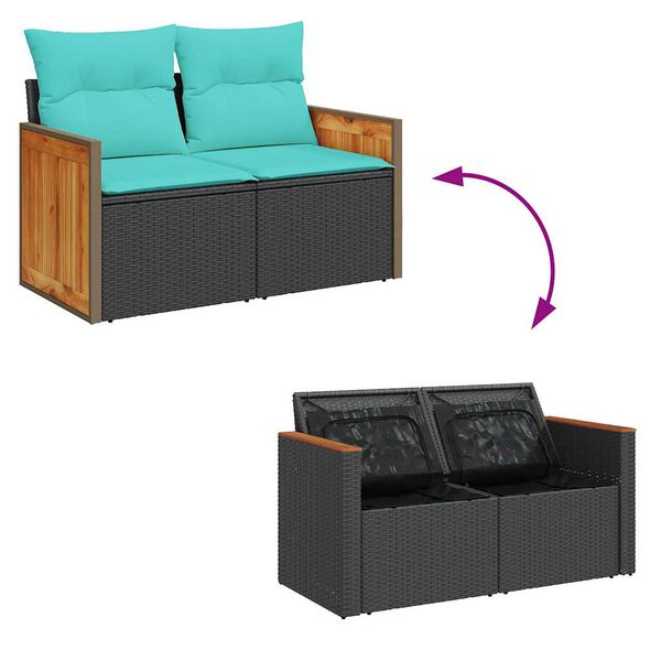 vidaXL 7 Piece Garden Sofa Set with Cushions Brown Poly Rattan Acacia