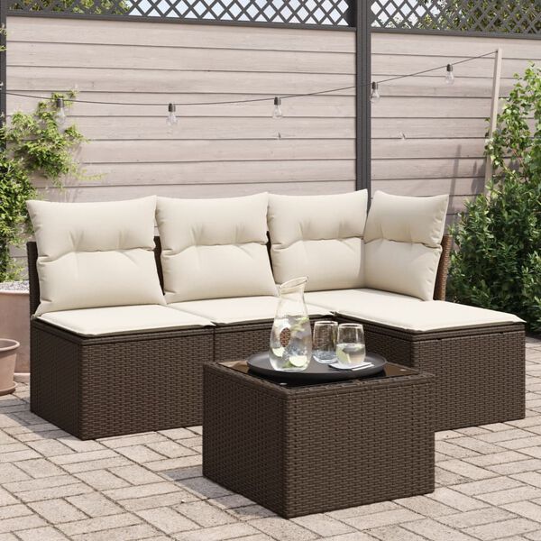 vidaXL 5 Piece Garden Sofa Set with Cushions Brown Poly Rattan